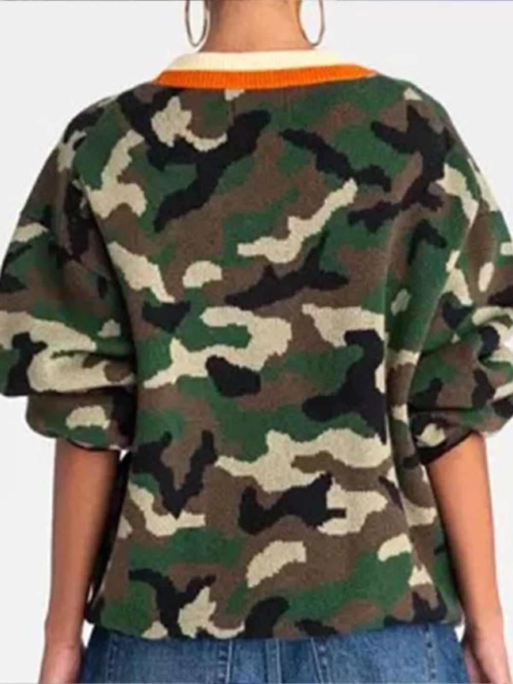 Camo V-Neck Button Cardigan with Contrast Trim Size 4X - Picture 3 of 3